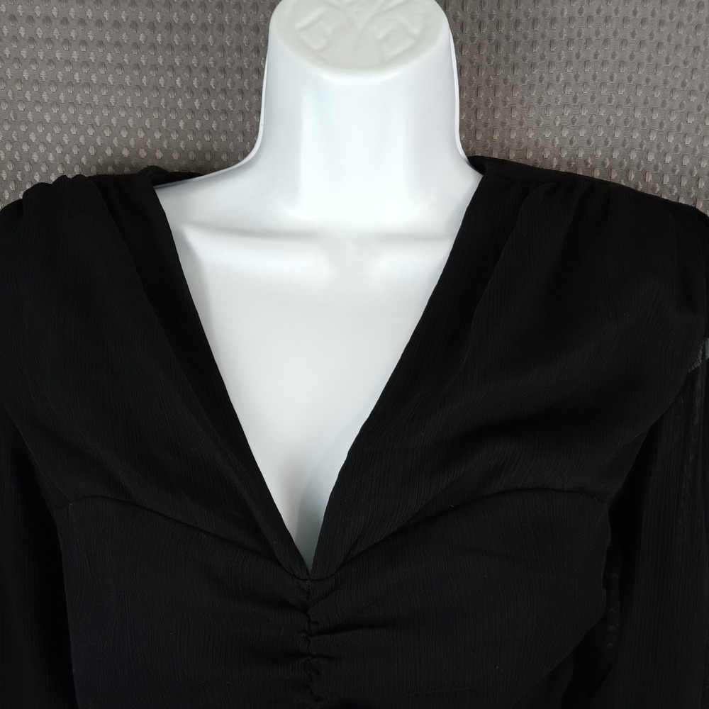 Express Black Ruched Top Small Whimsigoth Sheer Sleeve Fitted Y2K - Picture 4 of 14